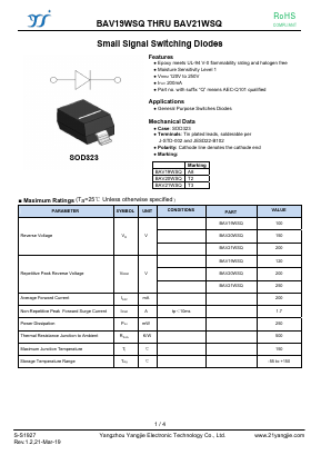 BAV21WSQ Datasheet PDF Yangzhou yangjie electronic co., Ltd
