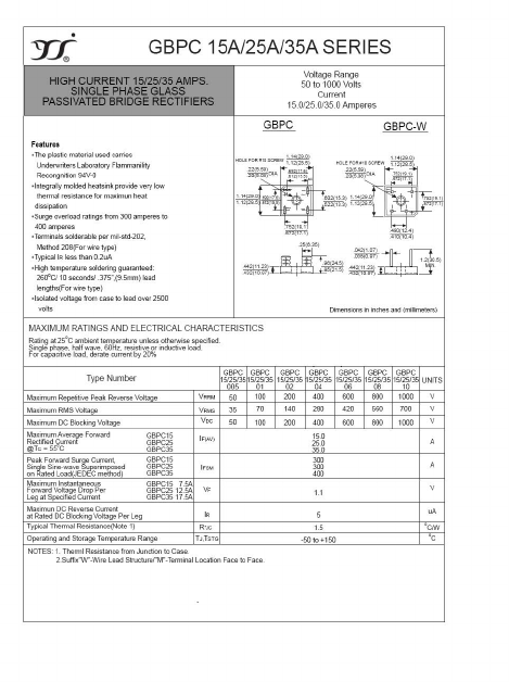 GBPC2506W Datasheet PDF Yangzhou yangjie electronic co., Ltd