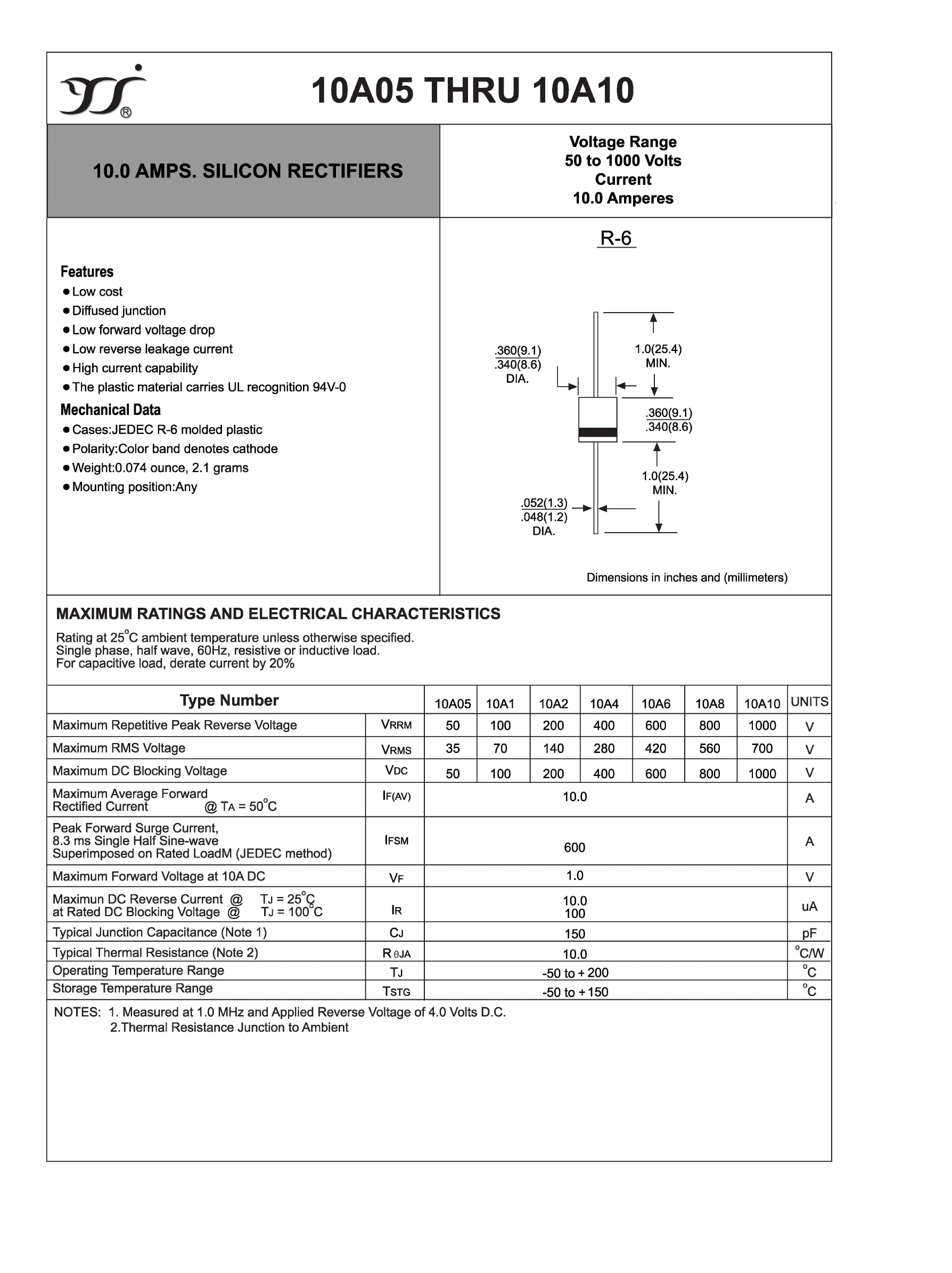 10A8 Datasheet PDF Yangzhou yangjie electronic co., Ltd