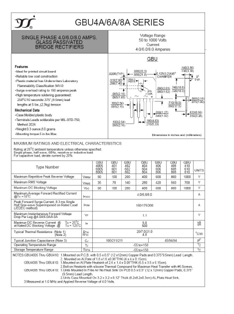 GBU408 Datasheet PDF Yangzhou yangjie electronic co., Ltd