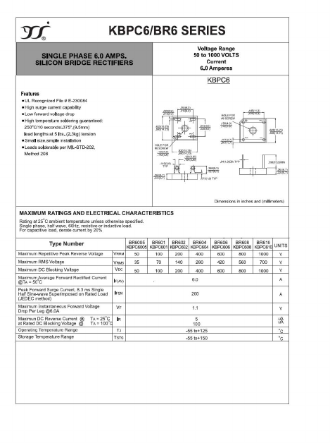 BR610 Datasheet PDF Yangzhou yangjie electronic co., Ltd