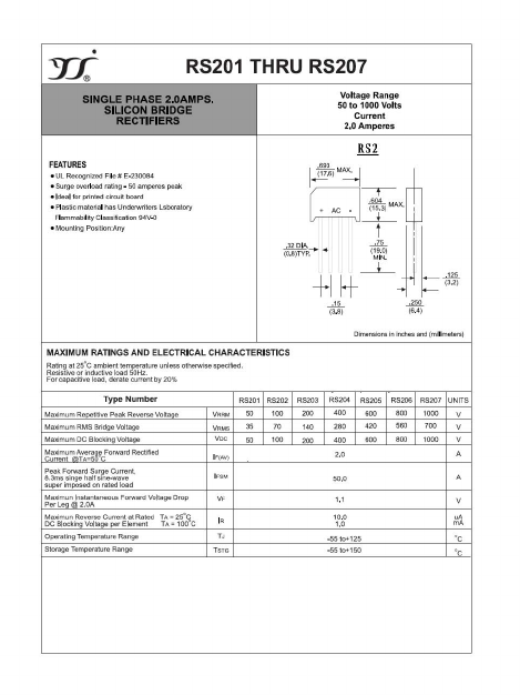 RS204 Datasheet PDF Yangzhou yangjie electronic co., Ltd