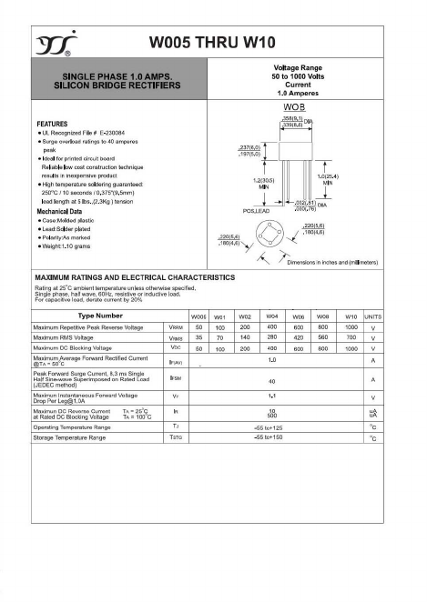 W005 Datasheet PDF Yangzhou yangjie electronic co., Ltd