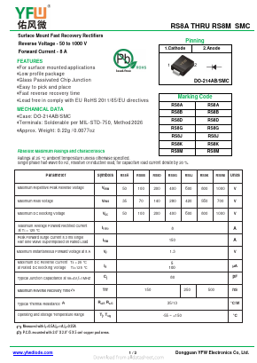 RS8G Datasheet PDF DONGGUAN YOU FENG WEI ELECTRONICS CO., LTD