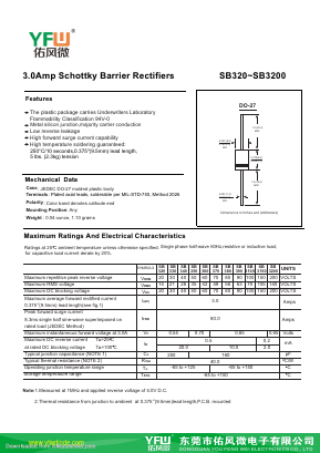 SB320-DO-27 Datasheet PDF DONGGUAN YOU FENG WEI ELECTRONICS CO., LTD