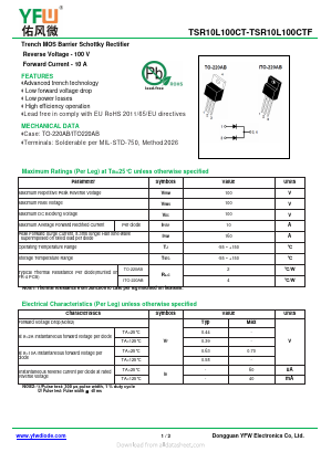 TSR10L100CT Datasheet PDF DONGGUAN YOU FENG WEI ELECTRONICS CO., LTD