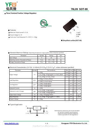 78L09 Datasheet PDF DONGGUAN YOU FENG WEI ELECTRONICS CO., LTD