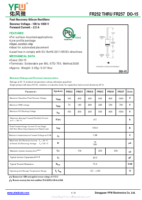 FR254 Datasheet PDF DONGGUAN YOU FENG WEI ELECTRONICS CO., LTD