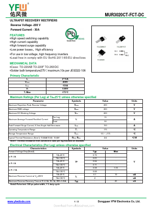 MUR3020CT Datasheet PDF DONGGUAN YOU FENG WEI ELECTRONICS CO., LTD