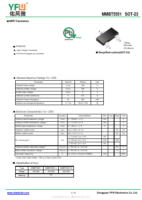 MMBT5551 Datasheet PDF DONGGUAN YOU FENG WEI ELECTRONICS CO., LTD
