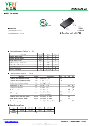 S9013-L Datasheet PDF DONGGUAN YOU FENG WEI ELECTRONICS CO., LTD