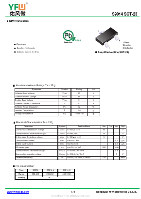 S9014 Datasheet PDF DONGGUAN YOU FENG WEI ELECTRONICS CO., LTD