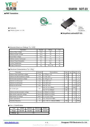SS8550 Datasheet PDF DONGGUAN YOU FENG WEI ELECTRONICS CO., LTD