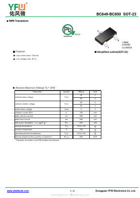 BC850B Datasheet PDF DONGGUAN YOU FENG WEI ELECTRONICS CO., LTD