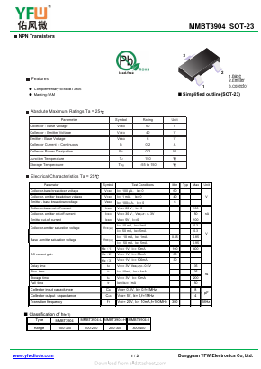 MMBT3904-J Datasheet PDF DONGGUAN YOU FENG WEI ELECTRONICS CO., LTD