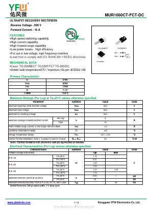 MUR1660DC Datasheet PDF DONGGUAN YOU FENG WEI ELECTRONICS CO., LTD