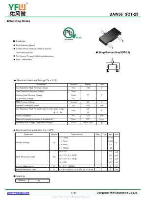 BAW56 Datasheet PDF DONGGUAN YOU FENG WEI ELECTRONICS CO., LTD