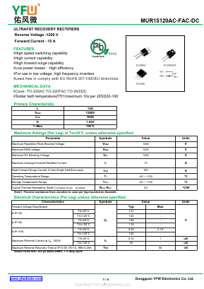 MUR15120F Datasheet PDF DONGGUAN YOU FENG WEI ELECTRONICS CO., LTD