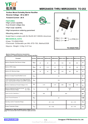 MBR20100DS Datasheet PDF DONGGUAN YOU FENG WEI ELECTRONICS CO., LTD