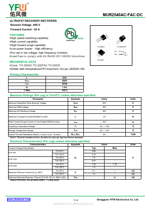 MUR2540F Datasheet PDF DONGGUAN YOU FENG WEI ELECTRONICS CO., LTD