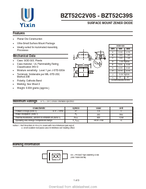 BZT52C3V9S Datasheet PDF Shenzhen Yixinwei Technology Co., Ltd.