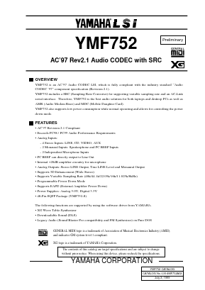 YMF752 Datasheet PDF Yamaha Corporation