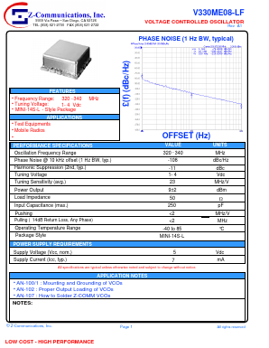 V330ME08-LF Datasheet PDF Z-Communications, Inc