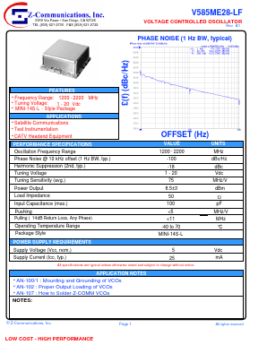 V585ME28-LF Datasheet PDF Z-Communications, Inc