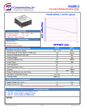 V582ME12 Datasheet PDF Z-Communications, Inc