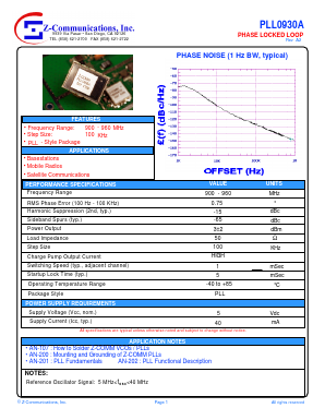 PLL0930A Datasheet PDF Z-Communications, Inc