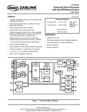 ZL38005GGG2 Datasheet PDF Zarlink Semiconductor Inc