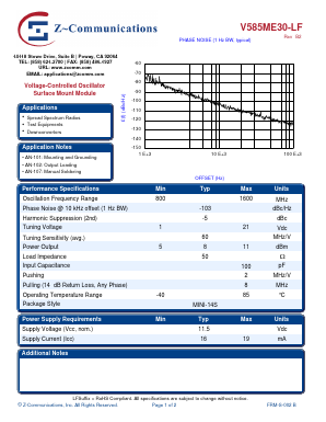 V585ME30-LF Datasheet PDF Z-Communications, Inc