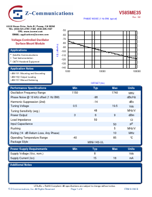 V585ME35 Datasheet PDF Z-Communications, Inc