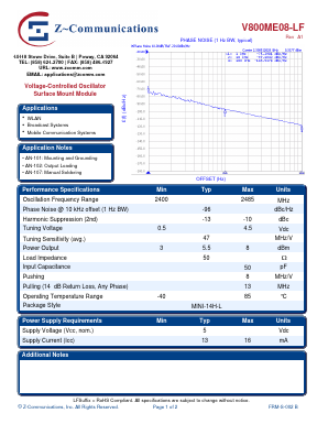 V800ME08-LF Datasheet PDF Z-Communications, Inc
