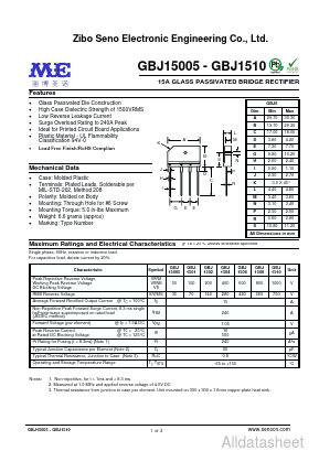 GBJ1501 Datasheet PDF Zibo Seno Electronic Engineering Co.,Ltd