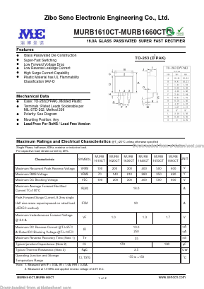MURB1640CT Datasheet PDF Zibo Seno Electronic Engineering Co.,Ltd