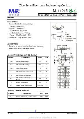 MJ11015 Datasheet PDF Zibo Seno Electronic Engineering Co.,Ltd