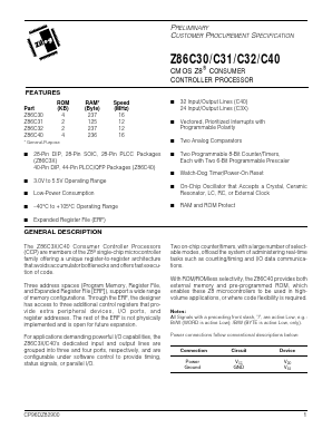 Z86C4016SSC Datasheet PDF Zilog