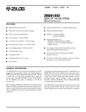 Z86E6116VSC Datasheet PDF Zilog